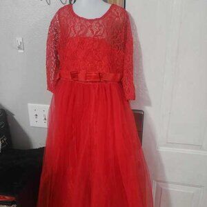 Elegant Red Lace & Tulle Dance Dress